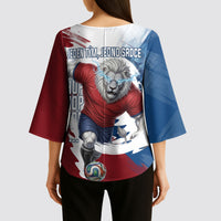 Czech Republic Football Kimono Sleeve Blouse Fierce Athletic Lion Graphic In Painted Grunge Flag Style