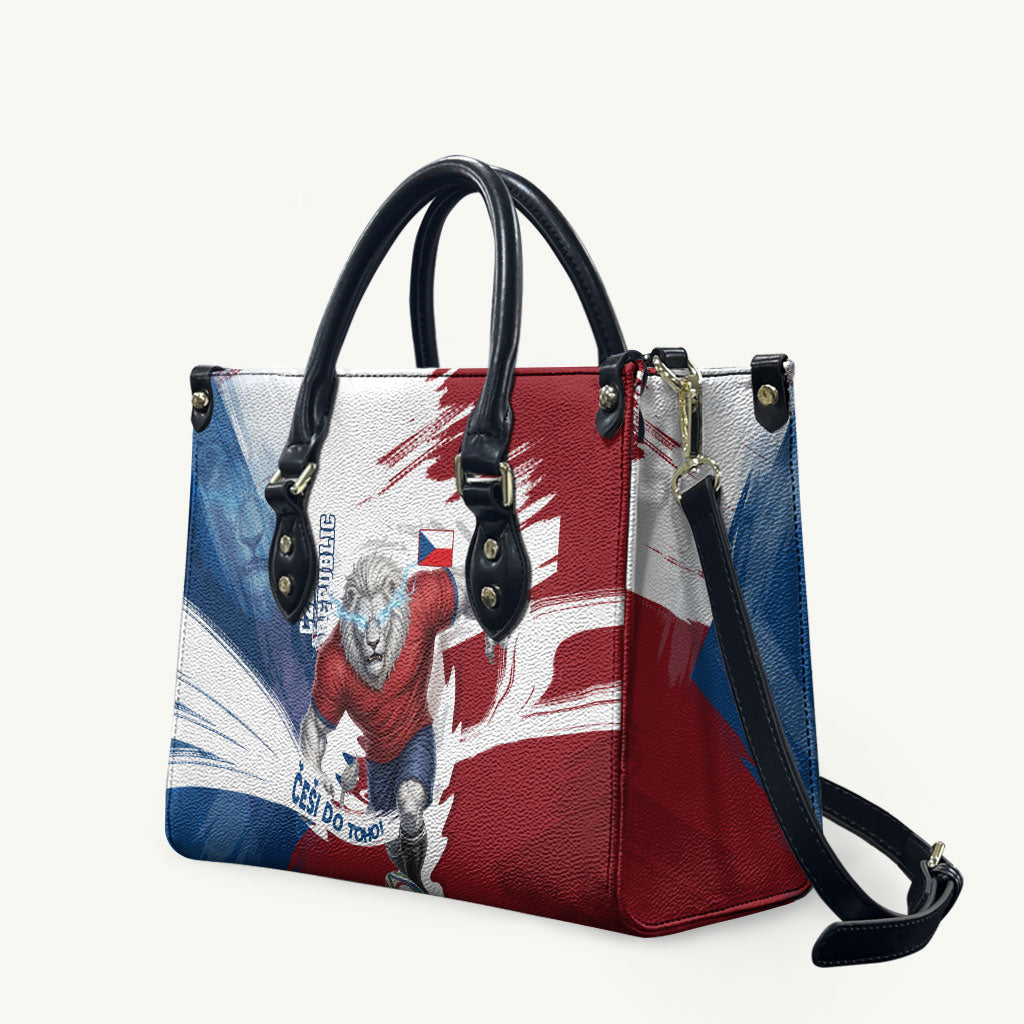Czech Republic Football Leather Bag Fierce Athletic Lion Graphic In Painted Grunge Flag Style