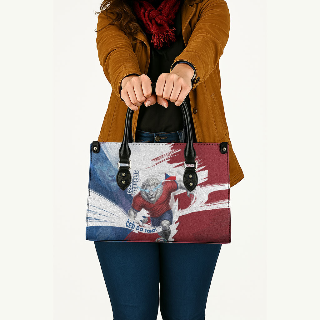 Czech Republic Football Leather Bag Fierce Athletic Lion Graphic In Painted Grunge Flag Style