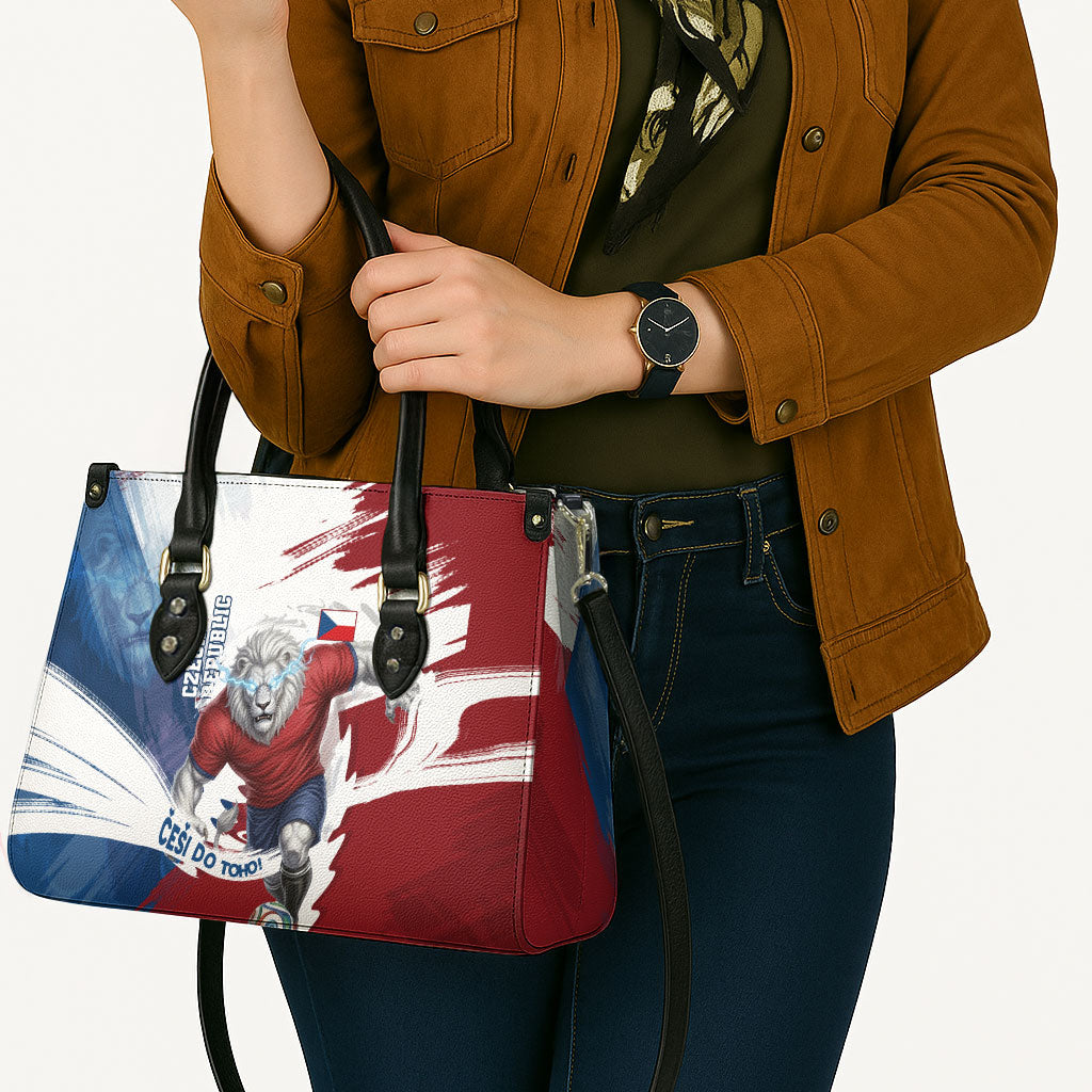 Czech Republic Football Leather Bag Fierce Athletic Lion Graphic In Painted Grunge Flag Style