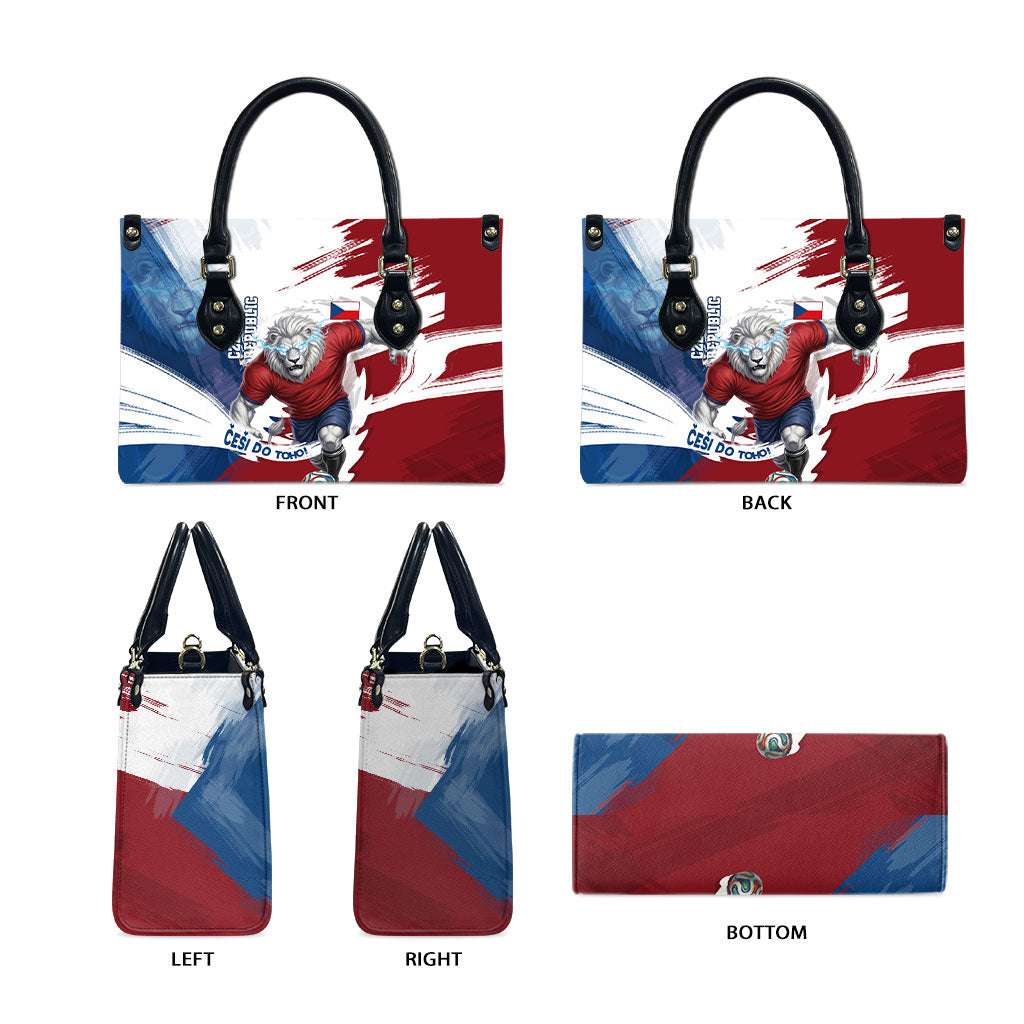 Czech Republic Football Leather Bag Fierce Athletic Lion Graphic In Painted Grunge Flag Style