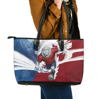 Czech Republic Football Leather Tote Bag Fierce Athletic Lion Graphic In Painted Grunge Flag Style