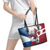 Czech Republic Football Leather Tote Bag Fierce Athletic Lion Graphic In Painted Grunge Flag Style