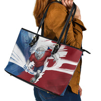 Czech Republic Football Leather Tote Bag Fierce Athletic Lion Graphic In Painted Grunge Flag Style