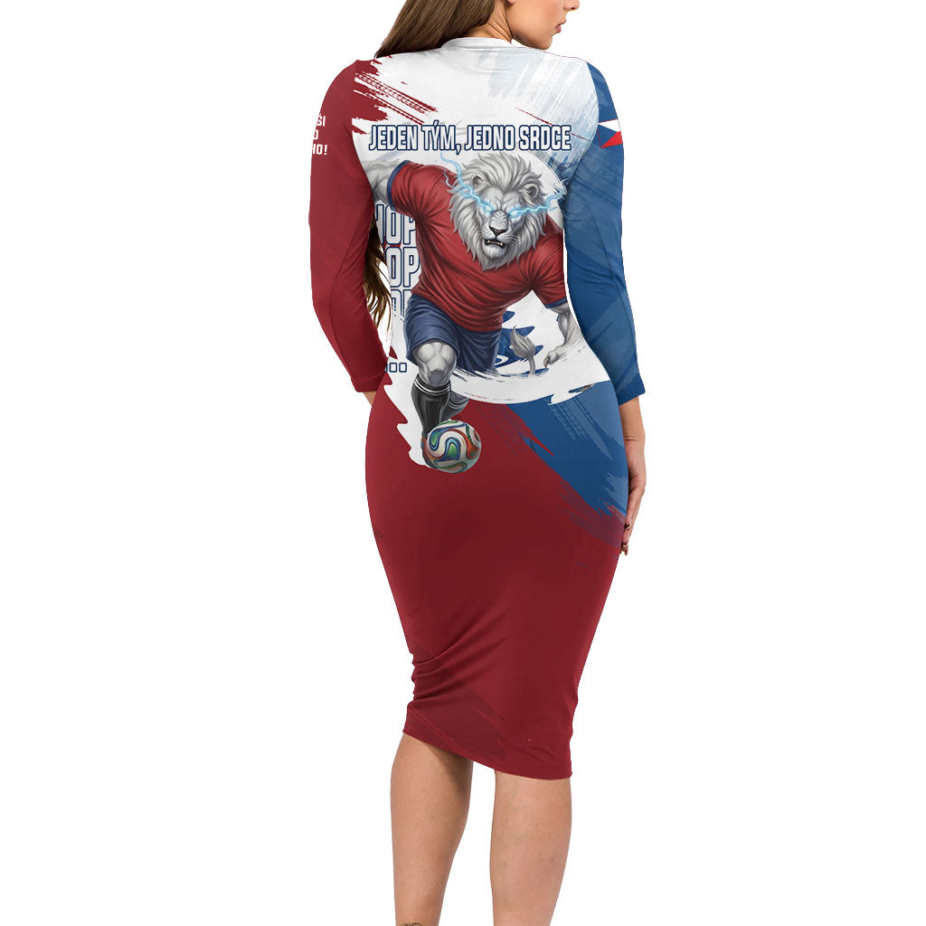 Czech Republic Football Long Sleeve Bodycon Dress Fierce Athletic Lion Graphic In Painted Grunge Flag Style