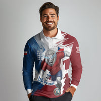 Czech Republic Football Long Sleeve Polo Shirt Fierce Athletic Lion Graphic In Painted Grunge Flag Style