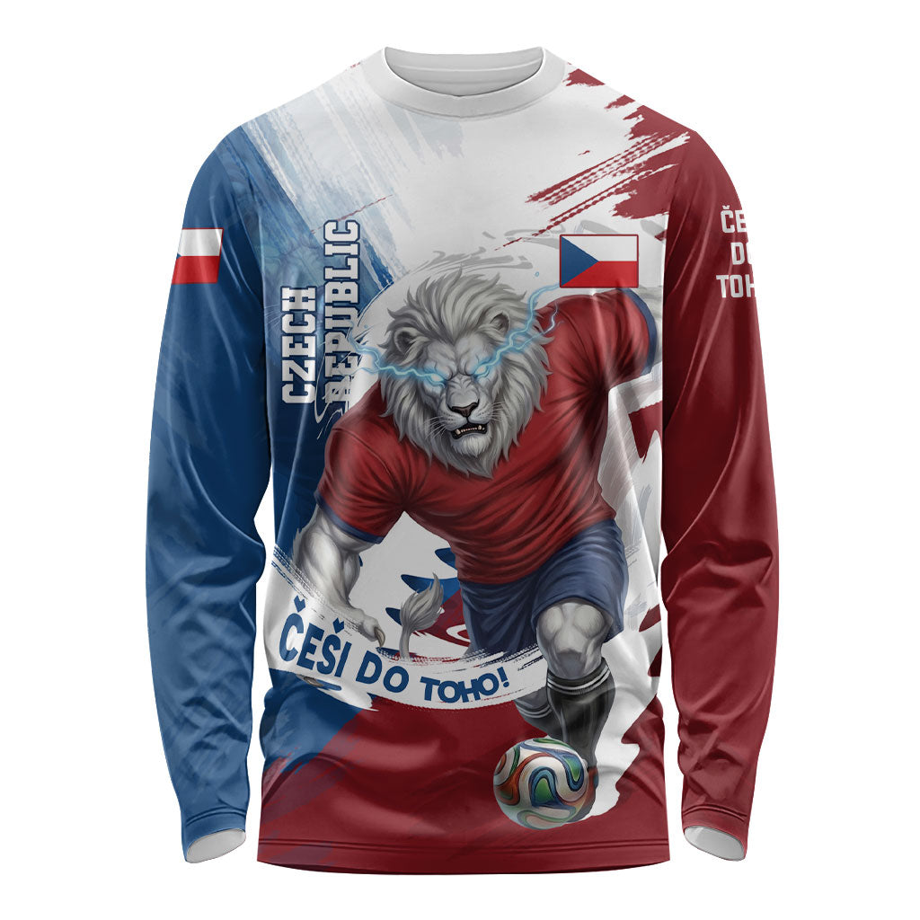 Czech Republic Football Long Sleeve Shirt Fierce Athletic Lion Graphic In Painted Grunge Flag Style