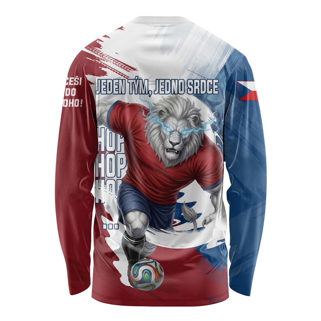 Czech Republic Football Long Sleeve Shirt Fierce Athletic Lion Graphic In Painted Grunge Flag Style