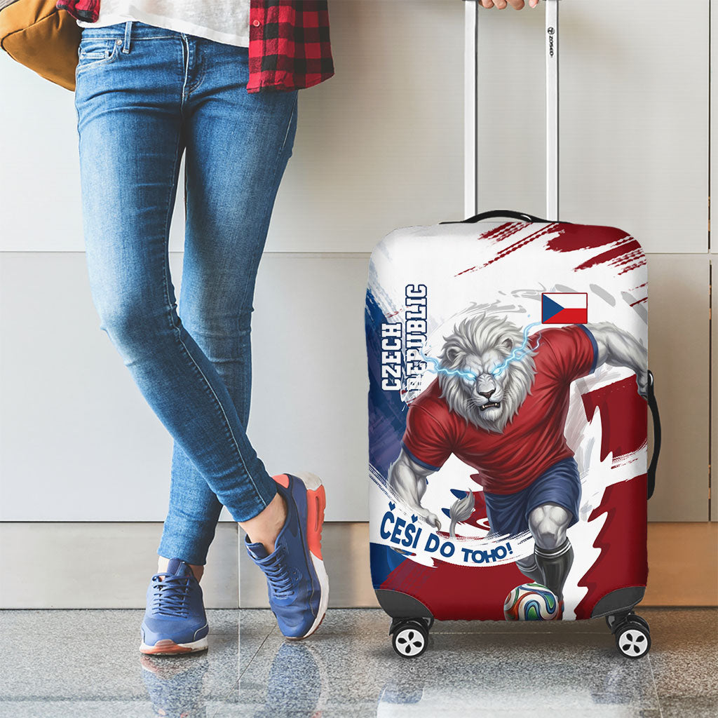 Czech Republic Football Luggage Cover Fierce Athletic Lion Graphic In Painted Grunge Flag Style