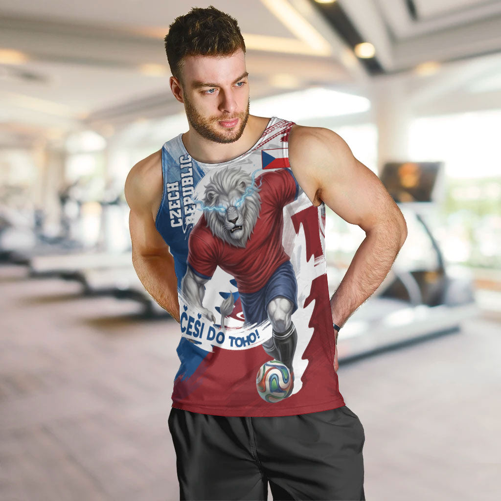 Czech Republic Football Men Tank Top Fierce Athletic Lion Graphic In Painted Grunge Flag Style