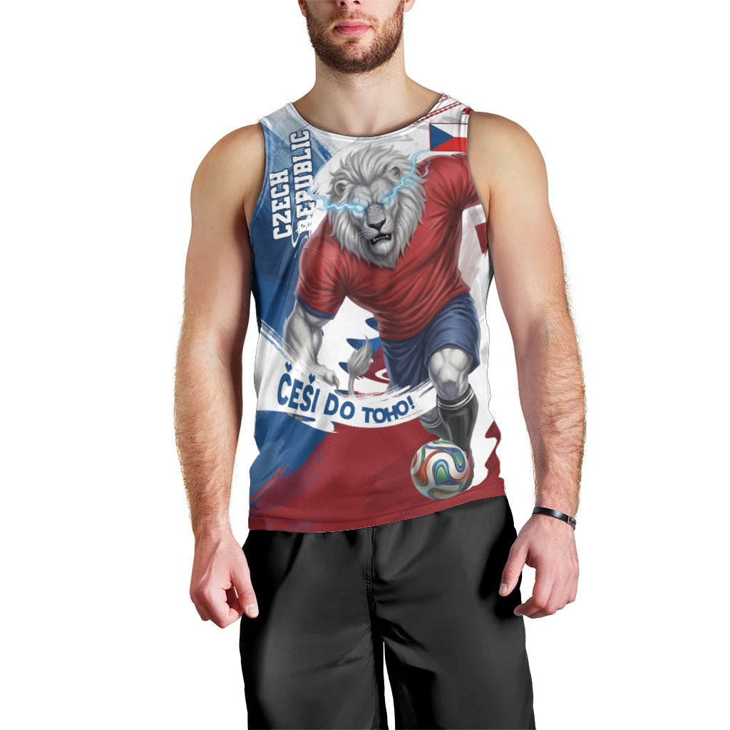 Czech Republic Football Men Tank Top Fierce Athletic Lion Graphic In Painted Grunge Flag Style