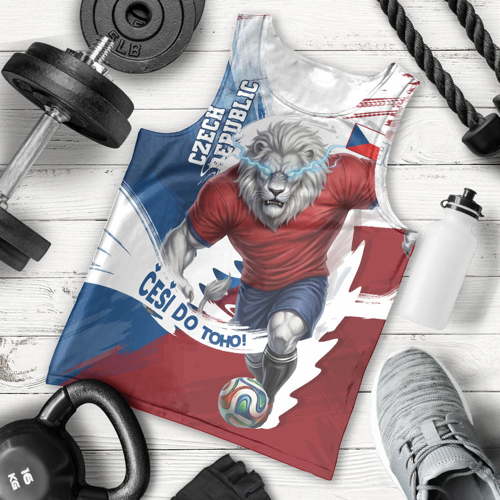 Czech Republic Football Men Tank Top Fierce Athletic Lion Graphic In Painted Grunge Flag Style
