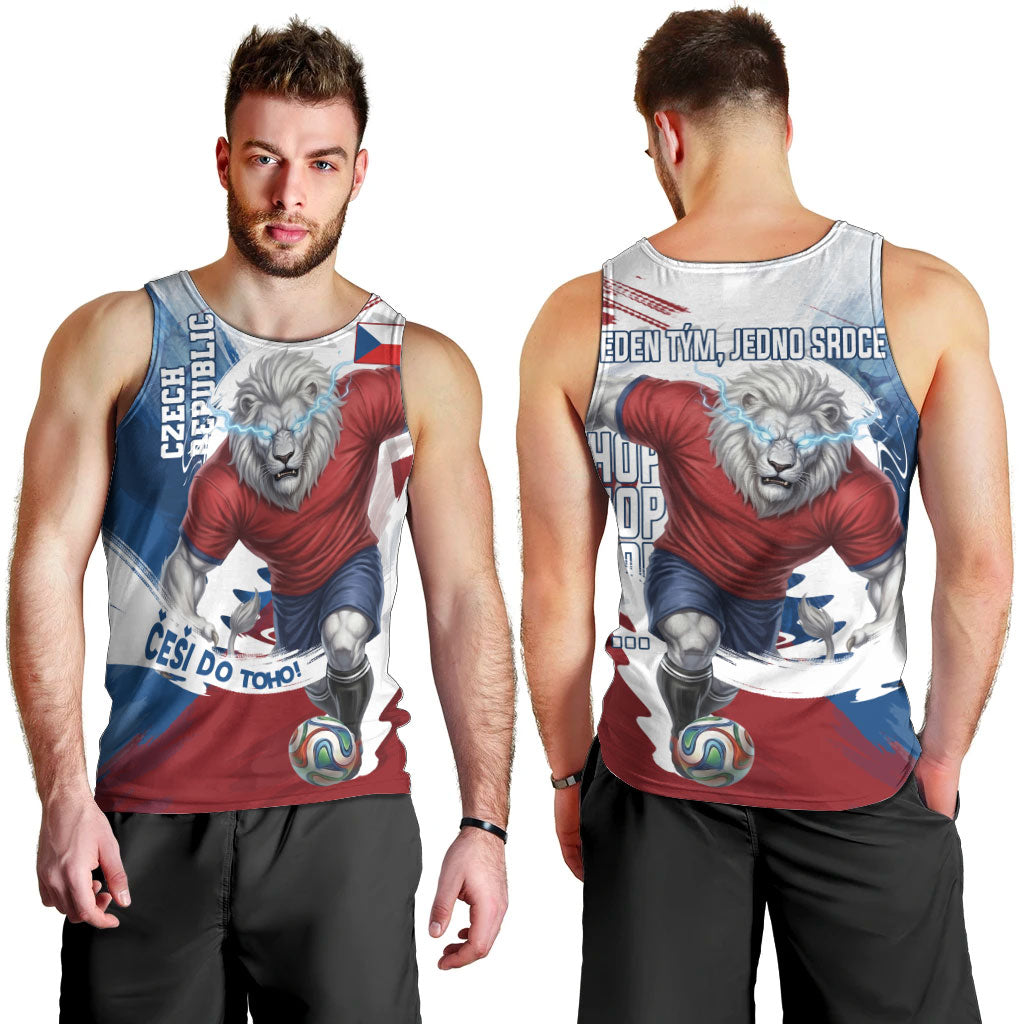 Czech Republic Football Men Tank Top Fierce Athletic Lion Graphic In Painted Grunge Flag Style