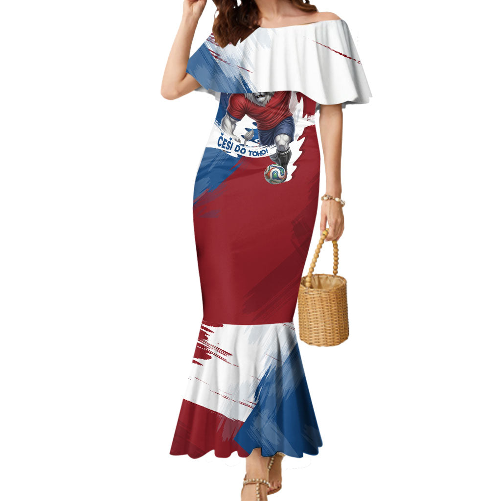 Czech Republic Football Mermaid Dress Fierce Athletic Lion Graphic In Painted Grunge Flag Style