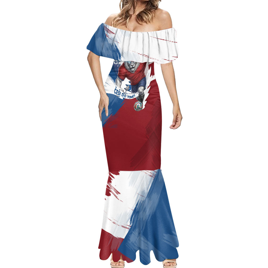 Czech Republic Football Mermaid Dress Fierce Athletic Lion Graphic In Painted Grunge Flag Style