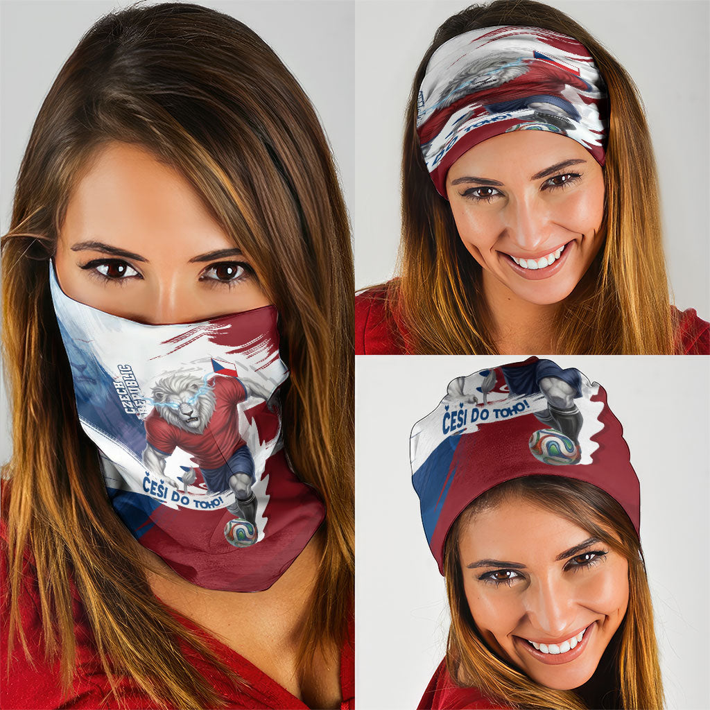 Czech Republic Football Neck Gaiter Fierce Athletic Lion Graphic In Painted Grunge Flag Style