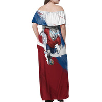 Czech Republic Football Off Shoulder Maxi Dress Fierce Athletic Lion Graphic In Painted Grunge Flag Style