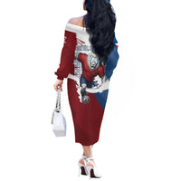 Czech Republic Football Off The Shoulder Long Sleeve Dress Fierce Athletic Lion Graphic In Painted Grunge Flag Style