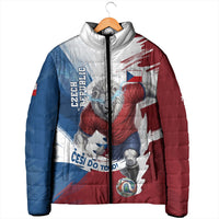 Czech Republic Football Padded Jacket Fierce Athletic Lion Graphic In Painted Grunge Flag Style