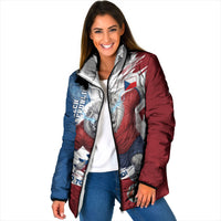 Czech Republic Football Padded Jacket Fierce Athletic Lion Graphic In Painted Grunge Flag Style