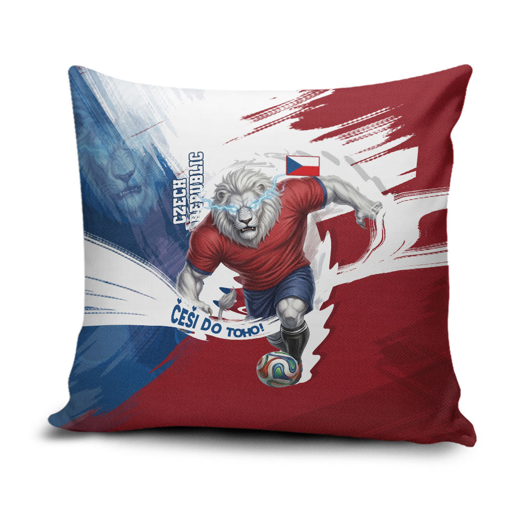 Czech Republic Football Pillow Cover Fierce Athletic Lion Graphic In Painted Grunge Flag Style