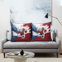 Czech Republic Football Pillow Cover Fierce Athletic Lion Graphic In Painted Grunge Flag Style