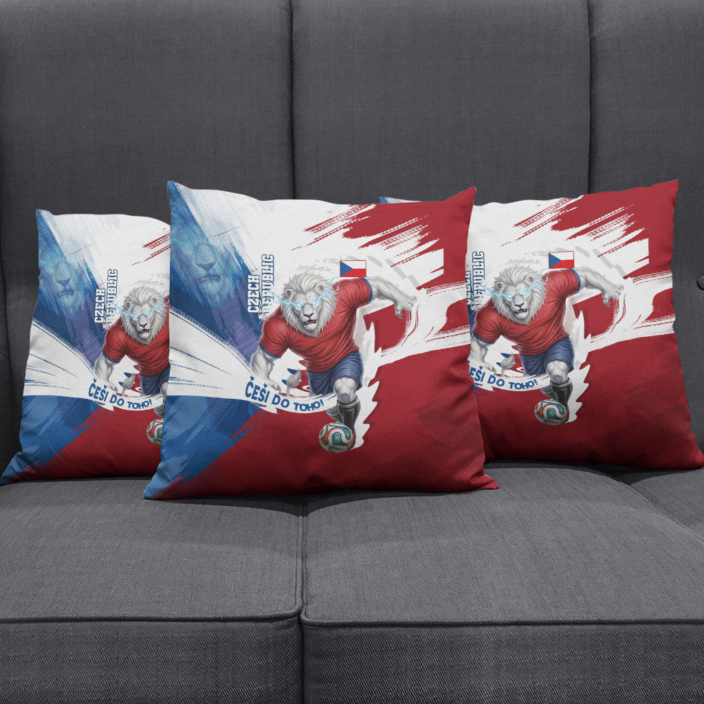 Czech Republic Football Pillow Cover Fierce Athletic Lion Graphic In Painted Grunge Flag Style
