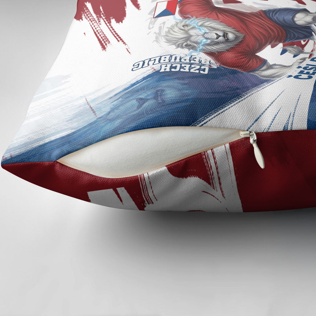 Czech Republic Football Pillow Cover Fierce Athletic Lion Graphic In Painted Grunge Flag Style