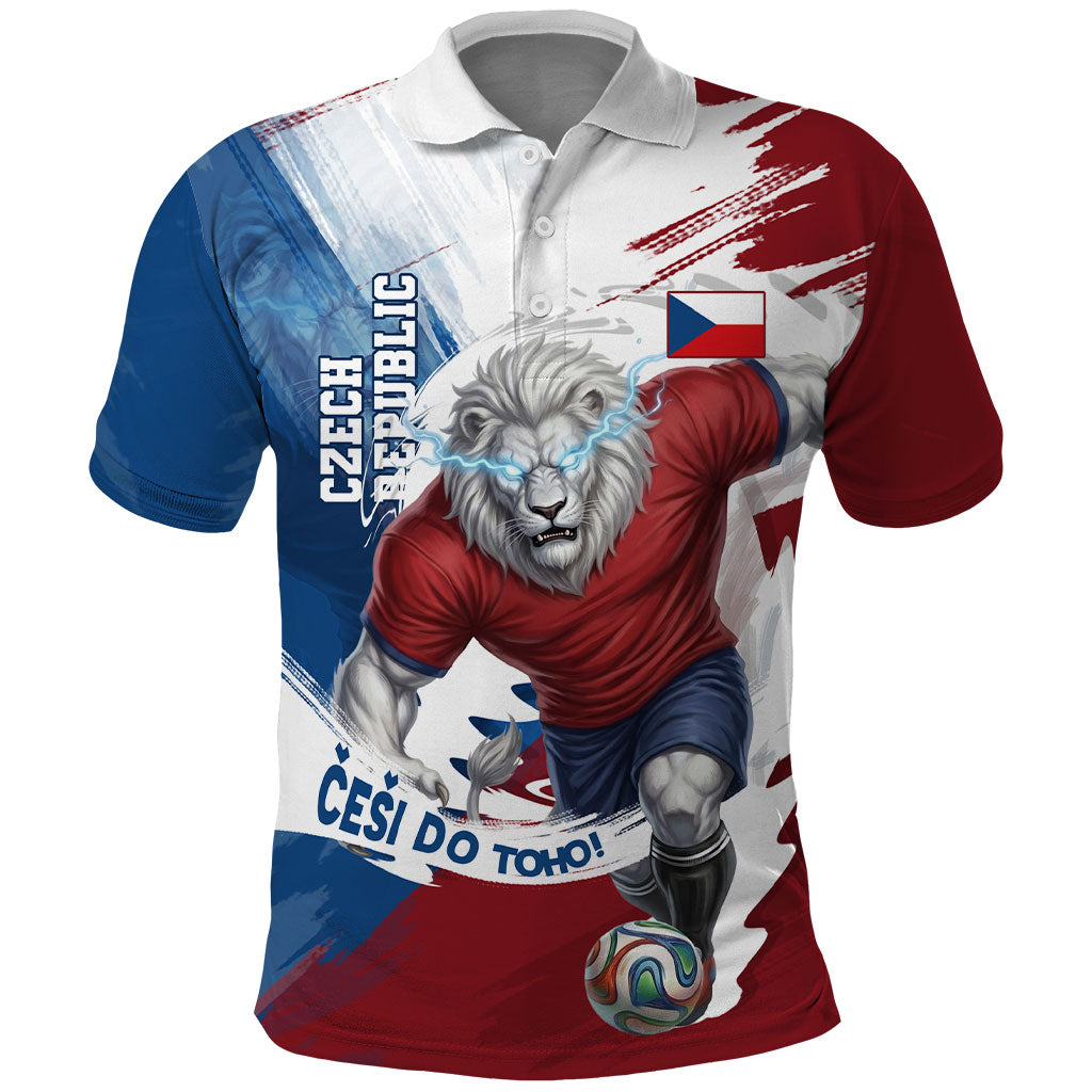 Czech Republic Football Polo Shirt Fierce Athletic Lion Graphic In Painted Grunge Flag Style