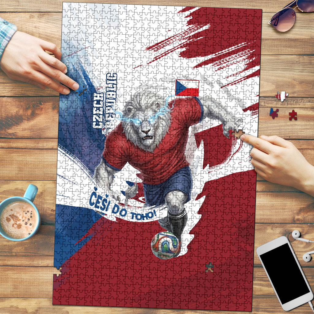 Czech Republic Football Puzzle Fierce Athletic Lion Graphic In Painted Grunge Flag Style