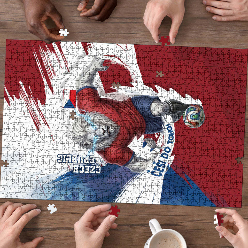 Czech Republic Football Puzzle Fierce Athletic Lion Graphic In Painted Grunge Flag Style
