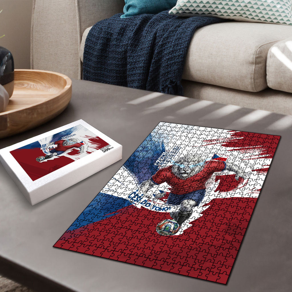 Czech Republic Football Puzzle Fierce Athletic Lion Graphic In Painted Grunge Flag Style