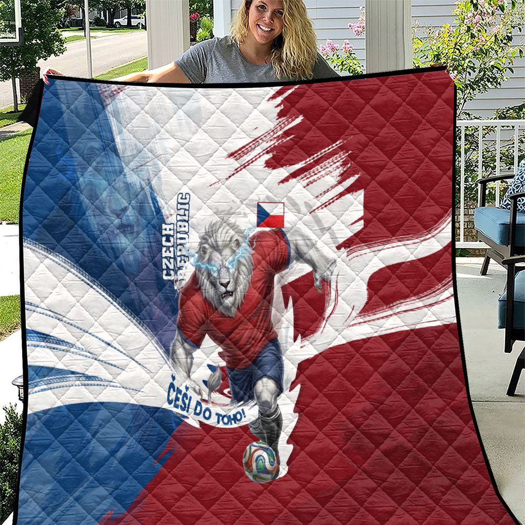 Czech Republic Football Quilt Fierce Athletic Lion Graphic In Painted Grunge Flag Style