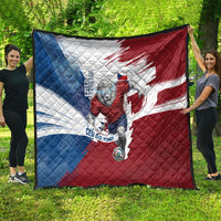 Czech Republic Football Quilt Fierce Athletic Lion Graphic In Painted Grunge Flag Style