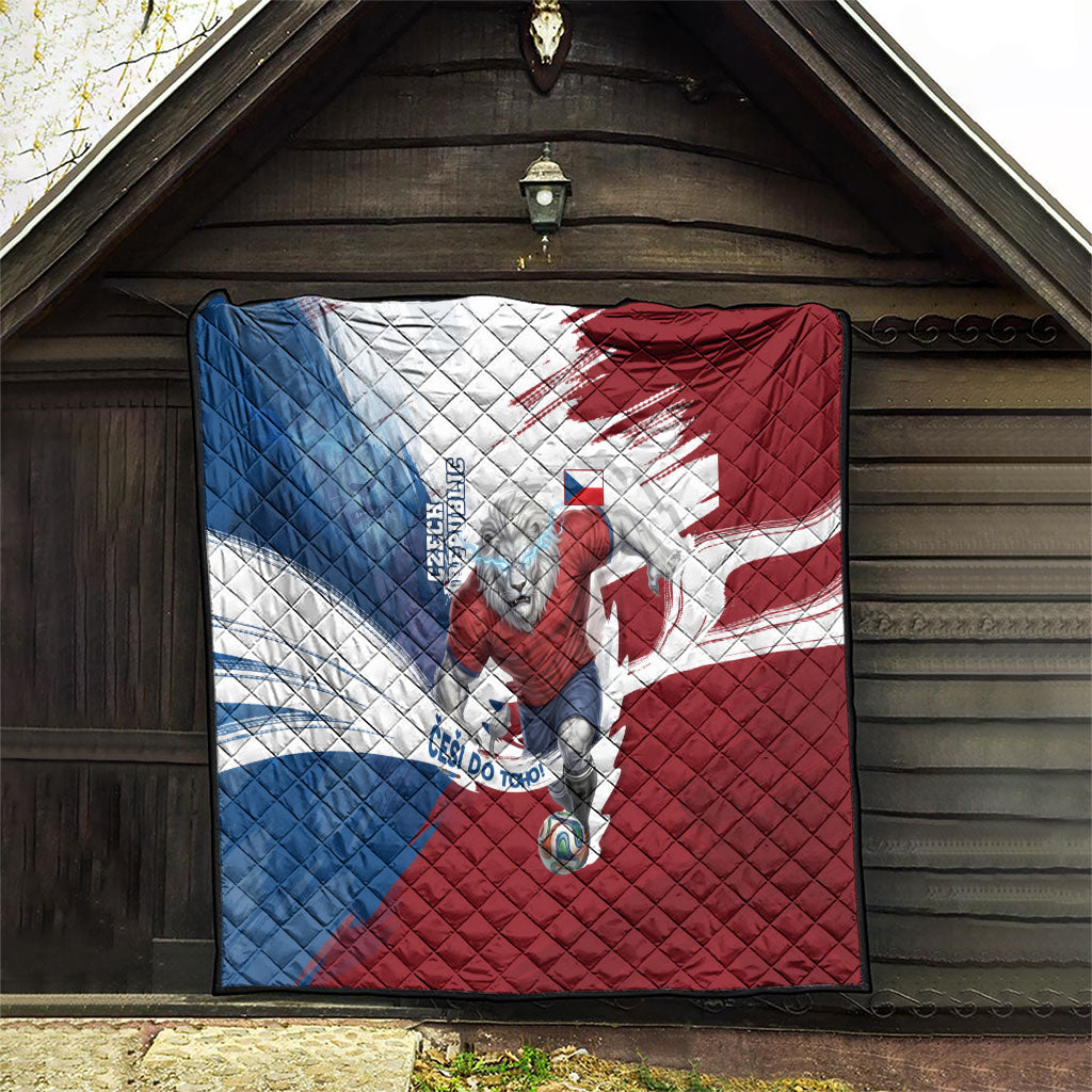Czech Republic Football Quilt Fierce Athletic Lion Graphic In Painted Grunge Flag Style