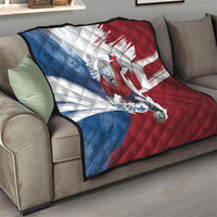 Czech Republic Football Quilt Fierce Athletic Lion Graphic In Painted Grunge Flag Style