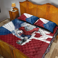 Czech Republic Football Quilt Bed Set Fierce Athletic Lion Graphic In Painted Grunge Flag Style