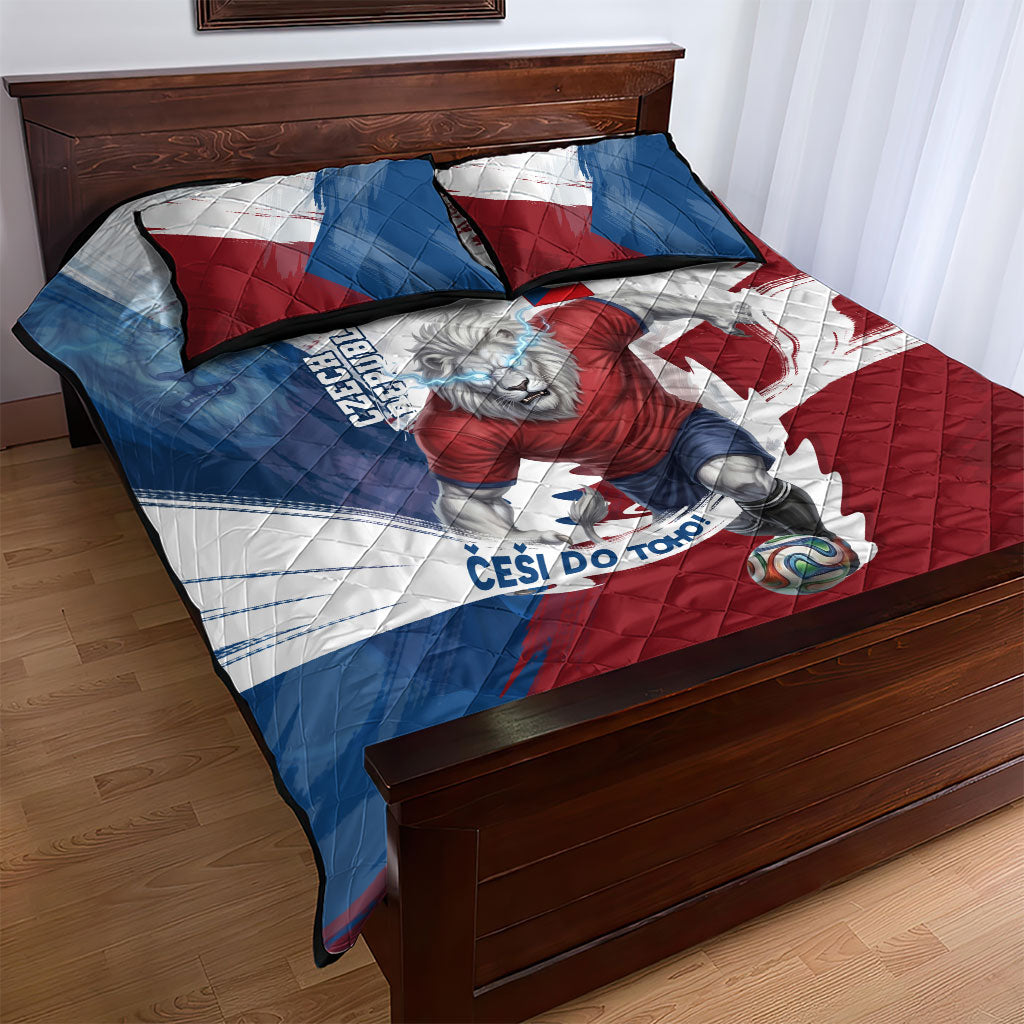 Czech Republic Football Quilt Bed Set Fierce Athletic Lion Graphic In Painted Grunge Flag Style