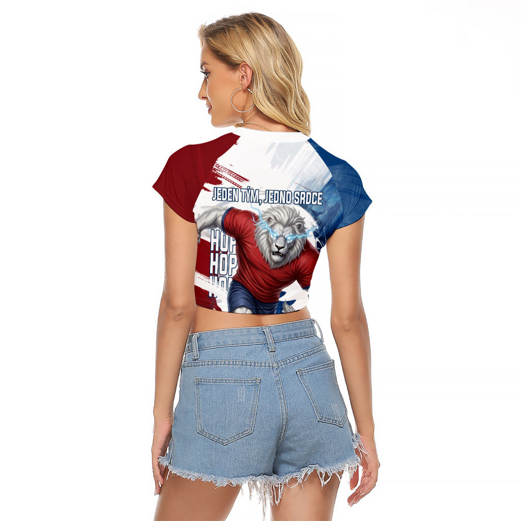 Czech Republic Football Raglan Cropped T Shirt Fierce Athletic Lion Graphic In Painted Grunge Flag Style