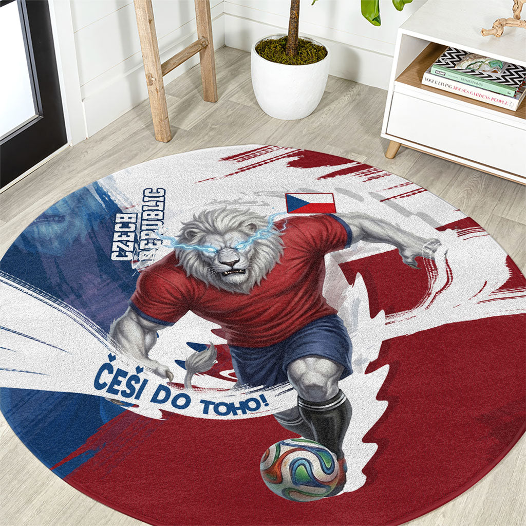 Czech Republic Football Round Carpet Fierce Athletic Lion Graphic In Painted Grunge Flag Style
