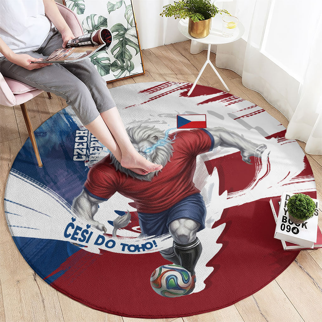 Czech Republic Football Round Carpet Fierce Athletic Lion Graphic In Painted Grunge Flag Style