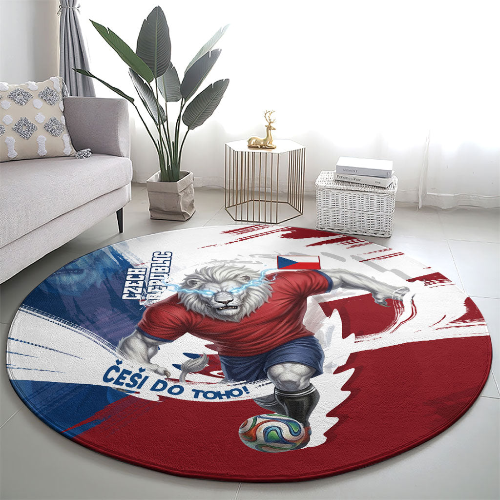 Czech Republic Football Round Carpet Fierce Athletic Lion Graphic In Painted Grunge Flag Style