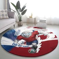 Czech Republic Football Round Carpet Fierce Athletic Lion Graphic In Painted Grunge Flag Style