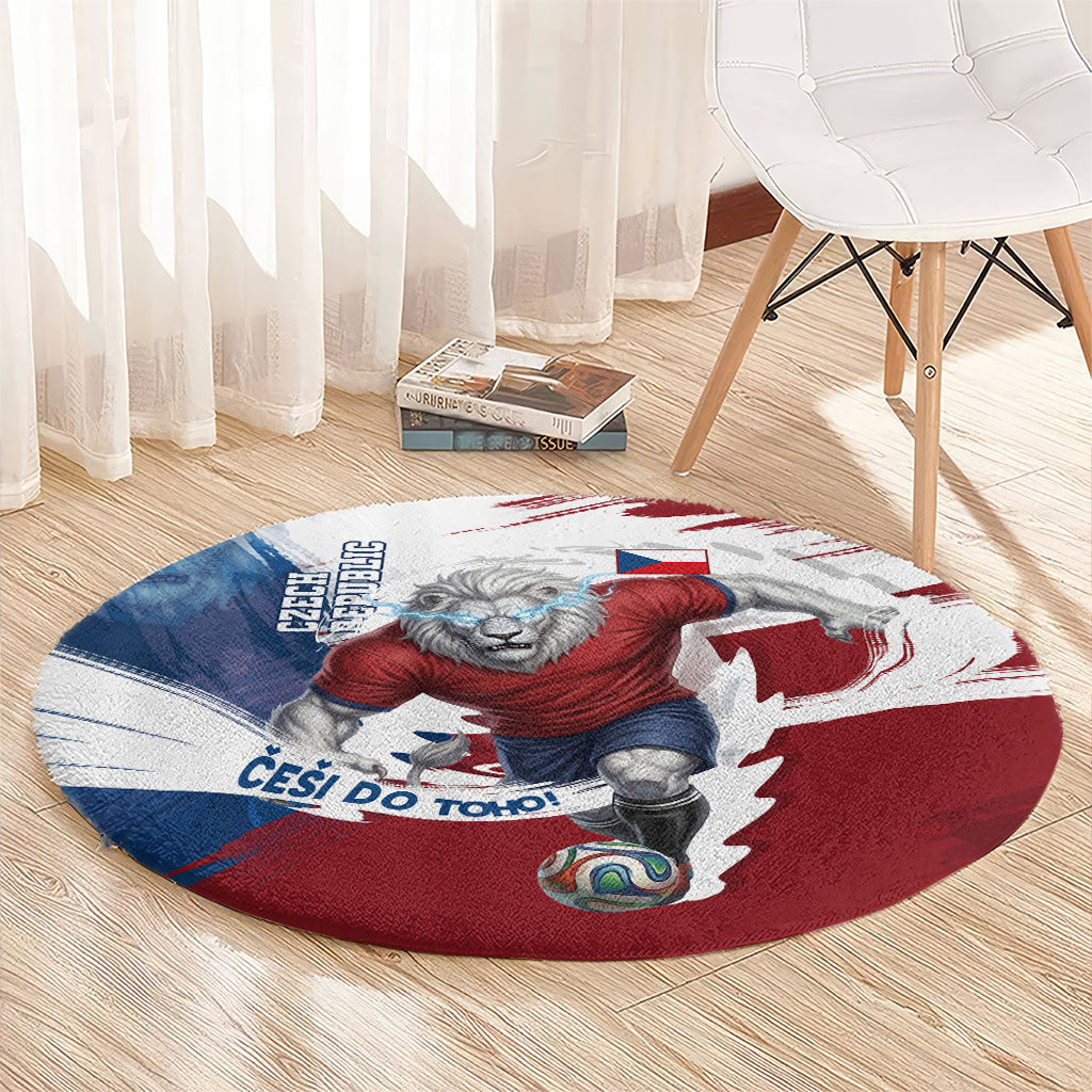 Czech Republic Football Round Carpet Fierce Athletic Lion Graphic In Painted Grunge Flag Style
