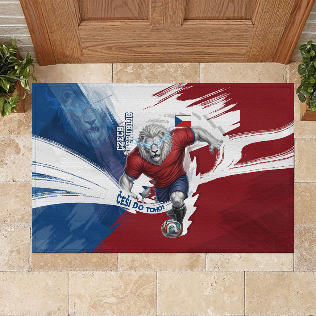 Czech Republic Football Rubber Doormat Fierce Athletic Lion Graphic In Painted Grunge Flag Style
