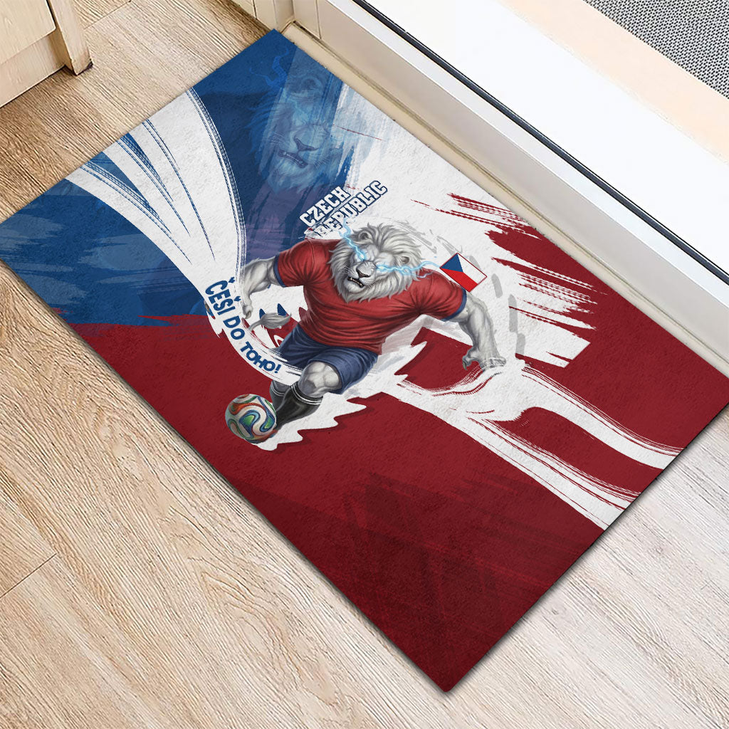 Czech Republic Football Rubber Doormat Fierce Athletic Lion Graphic In Painted Grunge Flag Style