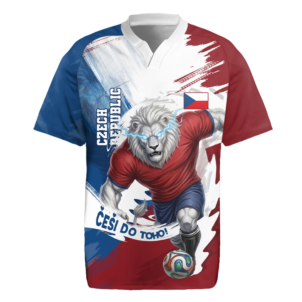 Czech Republic Football Rugby Jersey Fierce Athletic Lion Graphic In Painted Grunge Flag Style