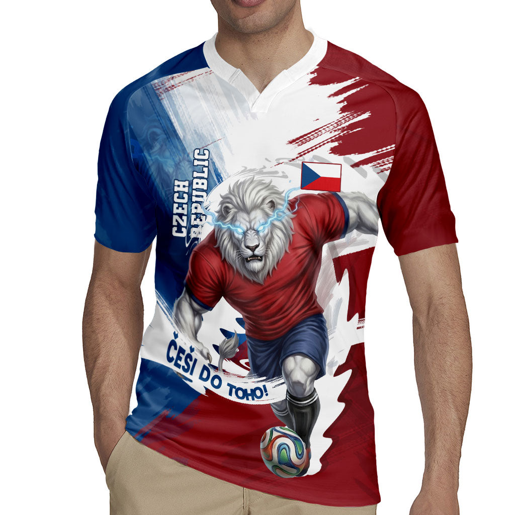 Czech Republic Football Rugby Jersey Fierce Athletic Lion Graphic In Painted Grunge Flag Style