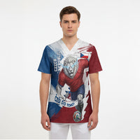 Czech Republic Football Scrub Top Fierce Athletic Lion Graphic In Painted Grunge Flag Style