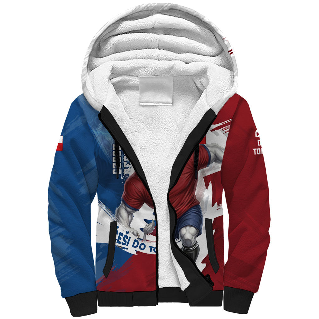 Czech Republic Football Sherpa Hoodie Fierce Athletic Lion Graphic In Painted Grunge Flag Style
